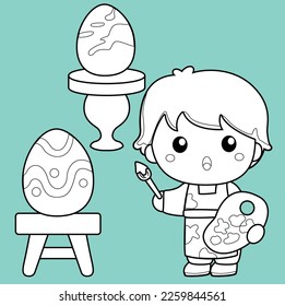 Kids Easter Making Decorated Egg Digital Stamp