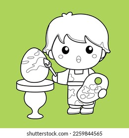 Kids Easter Making Decorated Egg Digital Stamp