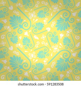 Kids Easter yellow geometrical seamless pattern in tribal style. Vector background.