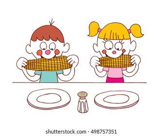 Kids Eating Corn