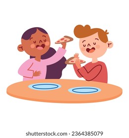 kids eating pizza vector isolated