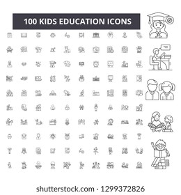 Kids education editable line icons, 100 vector set, collection. Kids education black outline illustrations, signs, symbols