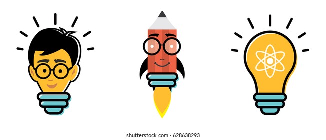 Kids Education Elements Bulbs and pencil isolated