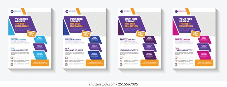 Kids Education Flyer - school education admission flyer poster template bundle,kids education leaflet brochure, cover layout School Admission Open Flyer Design Template Vector Education Center poster,