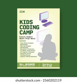 Kids Education Learn Coding and Robotic editable print flyer or poster template, software development leaflet, brochure cover template design