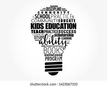 Kids Education light bulb word cloud collage, education concept background