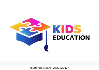 Kids education logo, kids academy logo, children graduation logo, smart kids logo design, eLearning design graduation cap vector Icon symbol silhouette Illustration brand identity social media website