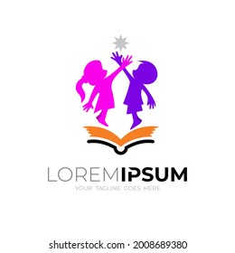 Kids education logo template, book and people kids icon