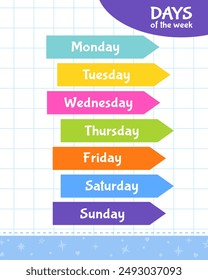 Kids educational book for learning days of the week in English.