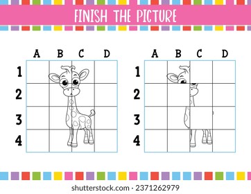 Kids Educational Coloring Book Pages Finish The Picture of cute cartoon Giraffe Fun 