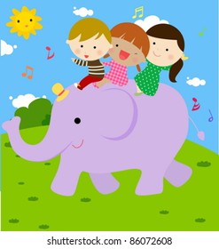  kids and elephant