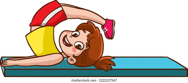 The kids is engaged in physical exercises. Gymnastics for children. He plays sports.