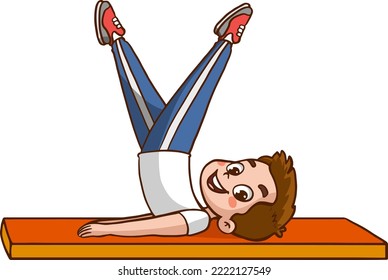 The kids is engaged in physical exercises. Gymnastics for children. He plays sports.