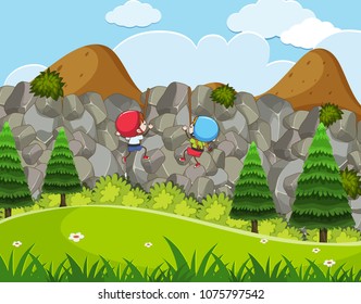 Kids Enjoy Rock Climbing Activity illustration