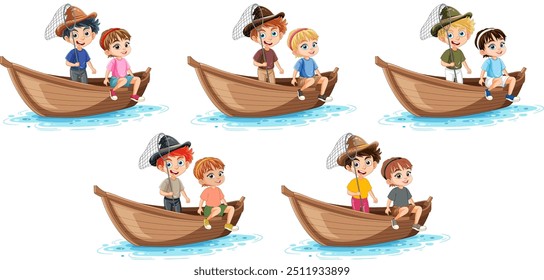 Kids enjoying a boat ride in pairs