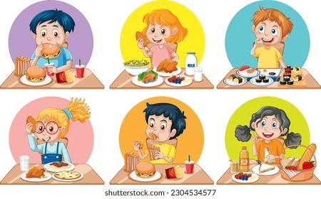 Kids Enjoying Meal Collection illustration