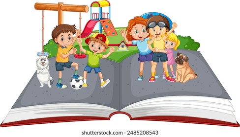 Kids enjoying a playground in a book