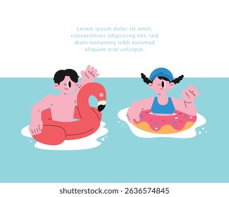 Kids Enjoying a Summer Day at the Pool with Floaties