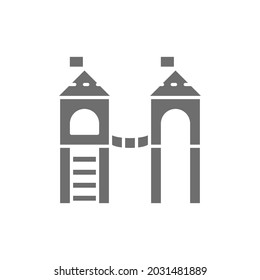 Kids entertainment complex with tower castle and ladder grey icon.