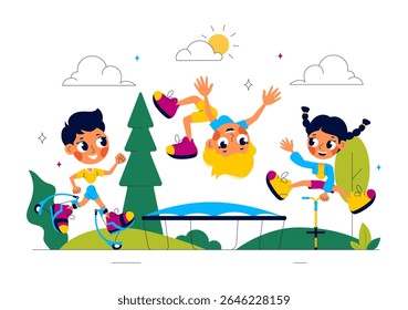 Kids Exercise Vector Illustration Featuring Various Types of Healthy Exercise Movements to Maintain Health and Fitness in a Flat Style Background