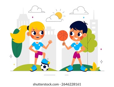 Kids Exercise Vector Illustration Featuring Various Types of Healthy Exercise Movements to Maintain Health and Fitness in a Flat Style Background