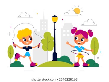 Kids Exercise Vector Illustration Featuring Various Types of Healthy Exercise Movements to Maintain Health and Fitness in a Flat Style Background