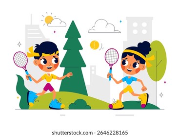 Kids Exercise Vector Illustration Featuring Various Types of Healthy Exercise Movements to Maintain Health and Fitness in a Flat Style Background