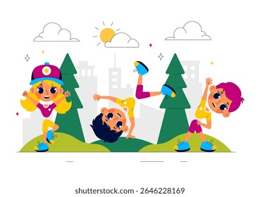 Kids Exercise Vector Illustration Featuring Various Types of Healthy Exercise Movements to Maintain Health and Fitness in a Flat Style Background