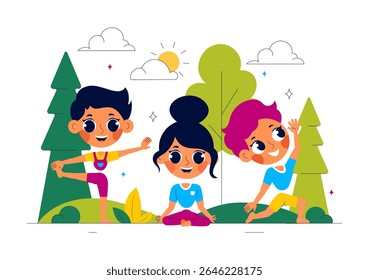 Kids Exercise Vector Illustration Featuring Various Types of Healthy Exercise Movements to Maintain Health and Fitness in a Flat Style Background
