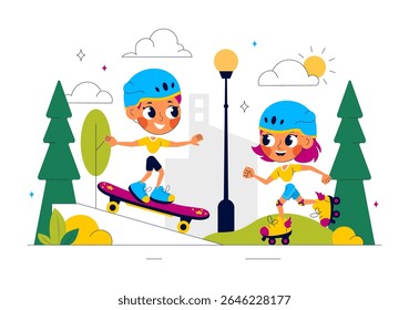 Kids Exercise Vector Illustration Featuring Various Types of Healthy Exercise Movements to Maintain Health and Fitness in a Flat Style Background