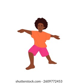 Kids exercising yoga. Children in asana and gym poses set. Cute little girls and boys, healthy sport activity. Child characters, toddlers stretch. Flat vector illustration isolated on white background