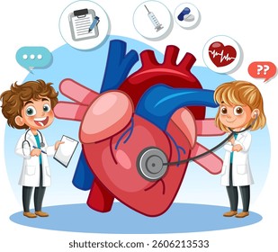 Kids exploring heart anatomy with medical tools