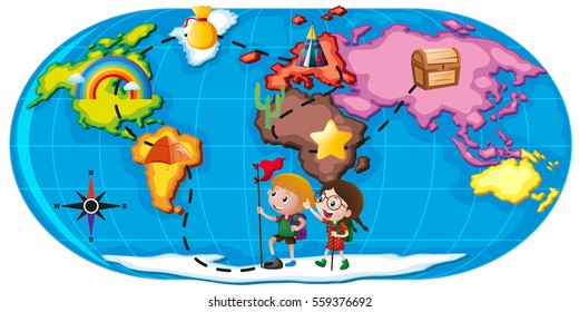 Kids exploring the world illustration