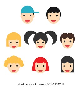 Kids face in flat design vector illustration