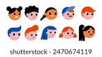 Kids face icons, collection of children avatars, illustrations. Flat geometrical style vector illustration