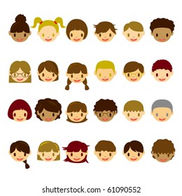 Kids Face Icons Set