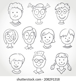 Kids Face Set Sketch 