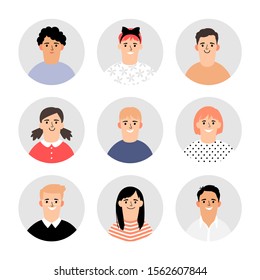 Kids faces avatars. Vector children face icons, simple profile illustration portraits collection, circle school pupils or students characters for infographics