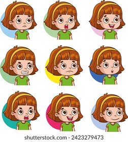 kids faces showing different emotions vector Illustration 