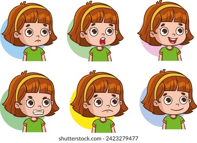 kids faces showing different emotions vector Illustration 