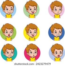 kids faces showing different emotions vector Illustration 