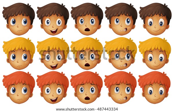 Kids Facial Expression On White Stock Vector (Royalty Free) 487443334