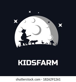 Kids farm illustrations logo design template