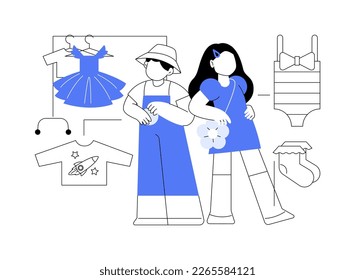 Kids fashion abstract concept vector illustration. Kids stylish outfit, baby style showroom, children clothes market, youth fashion industry, junior model, handmade accessories abstract metaphor.