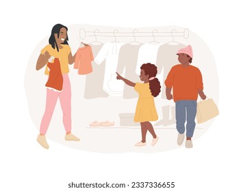 Kids fashion isolated concept vector illustration. Kids stylish outfit, baby style showroom, children clothes market, youth fashion industry, junior model, handmade accessories vector concept.