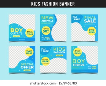 Kids fashion sale square banner template. Promotional banner for social media post 