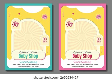 Kids fashion sale square banner template with cute monster illustration. Promotional banner for social media post, web banner and flyer