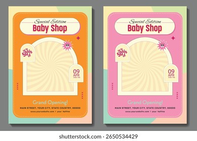 Kids fashion sale square banner template with cute monster illustration. Promotional banner for social media post, web banner and flyer