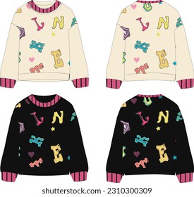 kids fashion sweatshirt template and colorful pattern 