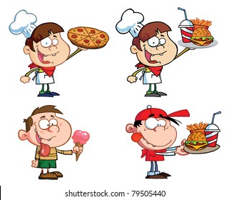 Kids With Fast Food-Vector Collection